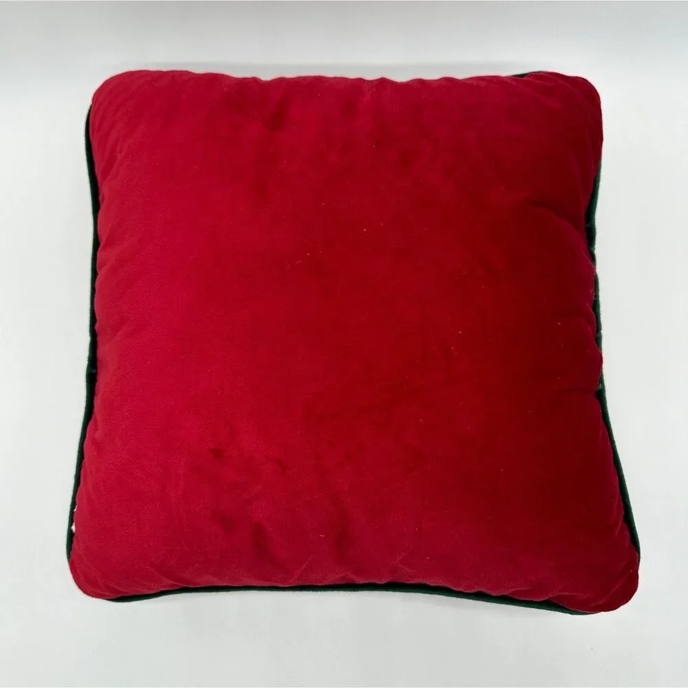 Vintage Christmas Tree Throw Pillow Red Green Velvet Sequins Holiday Decor